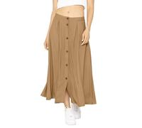 Enorsia Womens A-Line Front Button Through Skirt with Front Drapey and Comfortable Fabric, High Fashion Button Details, Long Length and Soft Cotton Fabric (UK, Numeric, 18, Regular, Regular, Brown)
