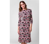 Enorsia Women's Abstract Print Wide Neck Midi Dress in Black | Size: 14