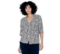 Enorsia Womens Animal Print Relaxed Shirt with Revere Collar, Transparent Buttons and Drop Shoulders - Black, 18