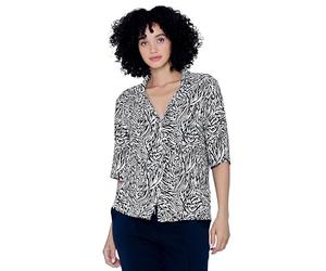 Enorsia Womens Animal Print Relaxed Shirt with Revere Collar, Transparent Buttons and Drop Shoulders - Black, 18