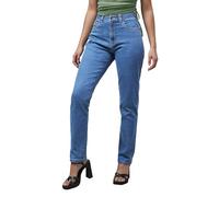 Enorsia Womens Authentic High Waist Boyfriend Jeans with Super Stretch Soft Denim Fabric, Faded Wash Look, Branded Button and Zip Fly Closure (Mid Blue, 14)