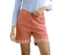 Enorsia Womens Bermuda Shorts Cotton Loose Fit Summer Shorts with Elastic Waist, Drawstring, Back Pocket, Side Slit & Leaf Print Hem for Casual Beachwear
