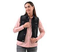 Enorsia Womens Black Denim Jacket Sleeveless Classic Collar Branded Button Front Patch Pockets Faded Wash Soft Stretchy Fabric Regular Fit Lightweight Unlined ladies denim jackets