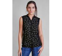 Enorsia Women's Black Floral Printed Sleeveless Tie Hem Tops | Size: 8 Enorsia Black 8
