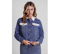 Enorsia Women's Borg Collar Denim Jacket in Mid Blue | Size: 14