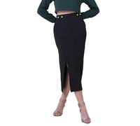Enorsia Womens Button Front Texture Rib Midi Skirt with Front Through Design On The Waist, Flattering Silhouette with Drape and Comfortable Fabric and High Fashion Button Details (Black,18)