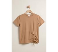 Enorsia Women's Combed Cotton Ruched Front Short Sleeve T-shirt in Brown | Size: 14