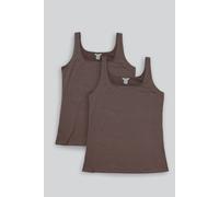 Enorsia Women's Combed Cotton Square Neck Vest 2 Pcs Pack in Brown | Size: 12 Enorsia Brown 12