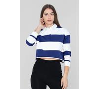 Enorsia Women's Combed Cotton Y/D Oversized Cropped Long Sleeve Polo Shirt in Blue | Size: 12 Enorsia Blue 12