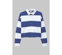 Enorsia Women's Combed Cotton Y/D Oversized Cropped Long Sleeve Polo Shirt in Blue | Size: 16 Enorsia Blue 16
