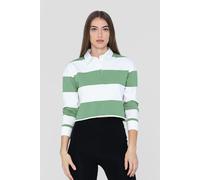 Enorsia Women's Combed Cotton Y/D Oversized Cropped Long Sleeve Polo Shirt in Green | Size: 16 Enorsia Green 16
