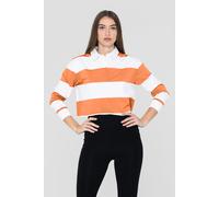 Enorsia Women's Combed Cotton Y/D Oversized Cropped Long Sleeve Polo Shirt in Orange | Size: 14 Enorsia Orange 14