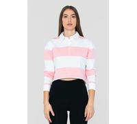 Enorsia Women's Combed Cotton Y/D Oversized Cropped Long Sleeve Polo Shirt in Pink | Size: 16 Enorsia Pink 16