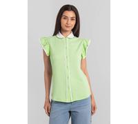 Enorsia Women's Contrast Trimmed Flutter Sleeve Blouse in Green | Size: 10