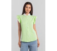 Enorsia Women's Contrast Trimmed Flutter Sleeve Blouse in Green | Size: 10 Enorsia Green 10