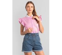 Enorsia Women's Contrast Trimmed Flutter Sleeve Blouse in Pink | Size: 14 Enorsia Pink 14