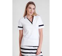 Enorsia Women's Cornelia stripe Short Sleeve Polo Shirt in Black | Size: 12
