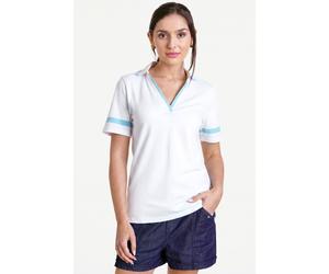 Enorsia Women's Cornelia stripe Short Sleeve Polo Shirt in Light Blue | Size: 10