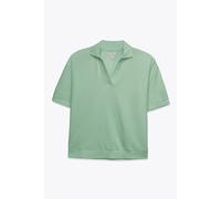 Enorsia Women's Cotton Rich Broderie V-Neck Polo Shirt in Green | Size: 8