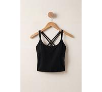 Enorsia Women's Cotton Stretch Cross Back Crop Cami Tops in Black | Size: 14 Enorsia Black 14