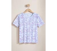 Enorsia Women's Crayon Leaf Combed Cotton Relax Fit T-shirt in Blue | Size: 18