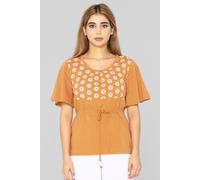 Enorsia Women's Daffodil Suns Floral Printed Bell Sleeve T-shirt in Orange | Size: 16 Enorsia Orange 16