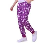 Enorsia Womens Deer Printed Leggings Soft Cotton Joggers for Women with Pockets Adjustable Drawstring Waist Festive Christmas Leggings (UK, Numeric, 10, Regular, Regular, Purple)
