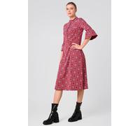 Enorsia Women's Ditsy Floral Flounce Sleeves Jersey Midi Dress in Red | Size: 14