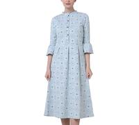 Enorsia Women's Ditsy Floral Midi Dress with Flounce Long Sleeves | Round Neckline, Button Front, Ruffle Tier Hem | Elegant Summer Cotton Jersey Casual Dress in Blue, 14