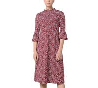 Enorsia Women's Ditsy Floral Midi Dress with Flounce Long Sleeves | Round Neckline, Button Front, Ruffle Tier Hem | Elegant Summer Cotton Jersey Casual Dress in Red, 14