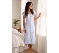 Enorsia Women's Ditsy Floral Printed Ribbed Nightdress | in Grey | Size: 8