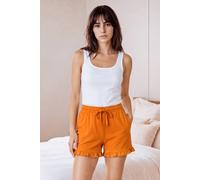Enorsia Women's Essential Shorts with Frill Hem in Orange | Size: 8