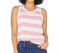 Enorsia Womens Essential Stripe Tank Top with Jersey Soft Breathable Fabric Binding Round Neck Loose Fit Summer Layering Casual Everyday Basic Tee (UK, Numeric, 8, Regular, Regular, Pink)