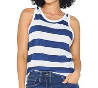 Enorsia Womens Essential Stripe Tank Top with Jersey Soft Breathable Fabric Binding Round Neck Loose Fit Summer Layering Casual Everyday Basic Tee (UK, Numeric, 16, Regular, Regular, Blue)