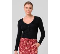 Enorsia Women's Essential Viscose Long Sleeve Henley T-shirt in Black | Size: 16