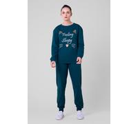 Enorsia Women's Feeling Sleepy Long Sleeve Pyjama Set in Green | Size: 14