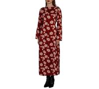Enorsia Womens Floral Elegance Maxi Dress with Removable Sleeves, Viscose Fabric, Side Slit, Tie Waist, Versatile Sleeveless & Long Sleeve Design (14, Red)