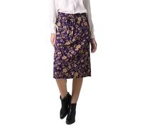 Enorsia Womens Floral Print Midi Skirt with Elasticated Waist, Adjustable Drawcord, Soft Viscose Fabric, Flower Pattern Ladies Skirt for Office, Casual Wear, Spring Summer Clothing - Purple,10 UK Size