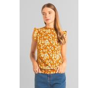 Enorsia Women's Floral Printed Smocked Hem Frill Top in Orange | Size: 18