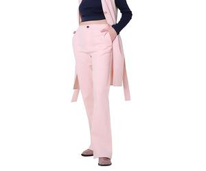 Enorsia Womens Front Seam Chino Trousers Flare Fit with Cotton Blend, Button Fastening Tailored Finish Office Trousers Elegant Welt Pocket Side Slit Ladies Smart Casual Workwear - Cream, 12 UK Size