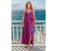 Enorsia Women's Geo Print Tie-Waist Jersey Maxi Dress in Pink | Size: 14