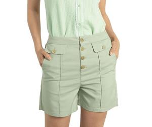 Enorsia Womens Golden Button Front High Waisted Shorts with Back Welt Pockets, Stylish Ankle-Length Design - Perfect for Showcasing Heels (Green,12)