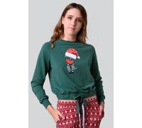Enorsia Women's Green Santa Hat Tie-Front Christmas Pullover | Size: 12 Enorsia Green 12