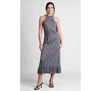 Enorsia Women's Halter Neck Tiered Jersey Midi Dress in Black | Size: 14