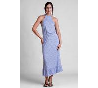 Enorsia Women's Halter Neck Tiered Jersey Midi Dress in Blue | Size: 16