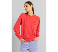 Enorsia Women's Henley Button Up Long Sleeve Sweatshirt in Red | Size: 14