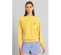 Enorsia Women's Henley Button Up Long Sleeve Sweatshirt in Yellow | Size: 16