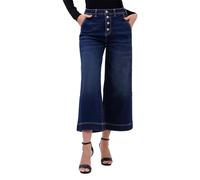 Enorsia Womens High Waist Denim Culottes with Four Pockets, Branded Button Front Closure, Stretchable Fabric and Wide-Leg Culottes (Deep Blue, 12)