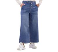 Enorsia Womens High Waist Denim Culottes with Four Pockets, Branded Button Front Closure, Stretchable Fabric and Wide-Leg Culottes (UK, Numeric, 14, Regular, Regular, Mid Blue)