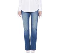 Enorsia Womens High Waist Raw Hem Flared Jeans with Comfort Stretch Fabric, 5 Pockets, Back Pocket Embroidery, Branded Button and Zip Fly Fastening (Deep Blue,16)